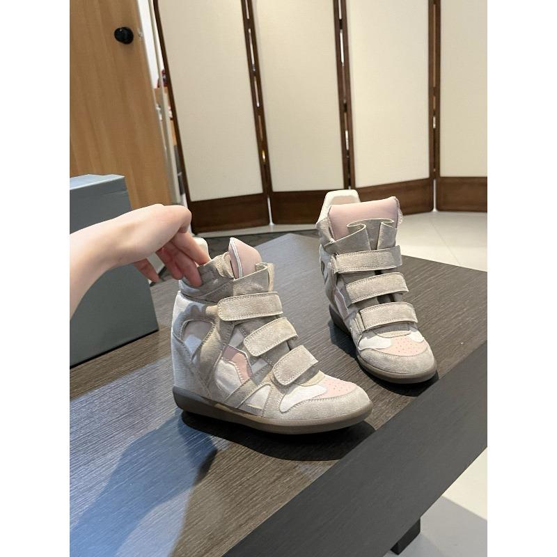 Men Women Casual Sports Shoes Velcro Invisible Inner Height Increasing Women s Wedge Heel Color Matching Genuine Leather High top 40