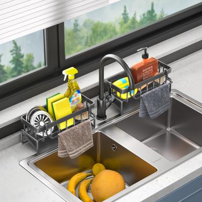New Kitchen Space Aluminum Sink Drain Rack Sponge Storage Faucet Rack Soap Drain Rack Basket Storage Rack Bathroom Accessories