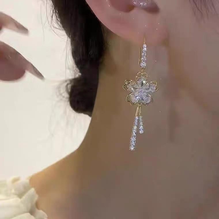 Zirconia Flower Drop Earrings with Dangle Design for Women Elegant Floral Jewelry Accessories for Daily Wear or Special Occasions