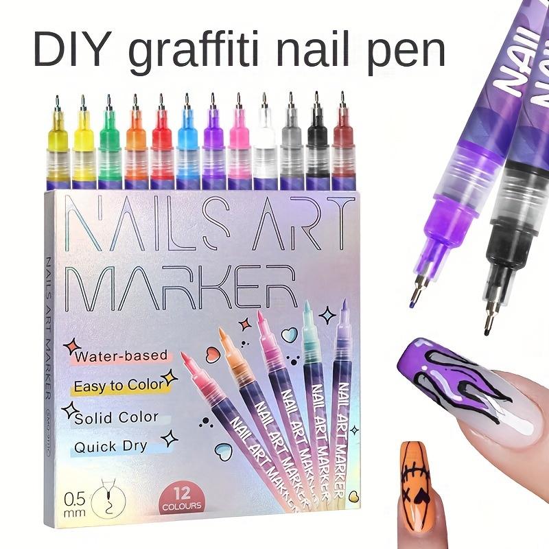 Doodle Pero na nehty 12 barevné Akrylové Barvicí Pero, Barva na Nehty DIY Tečkovací Šicí Pero, Přesné 3D Doodle Pero na Nehty, Sada Pero na Nehty Art, Rychleschnoucí