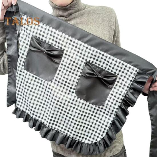 Kitchen Apron with Double Pockets Ruffle Trimmed Half Apron Adjustable Ties Western Pastry Work Clothes Apron