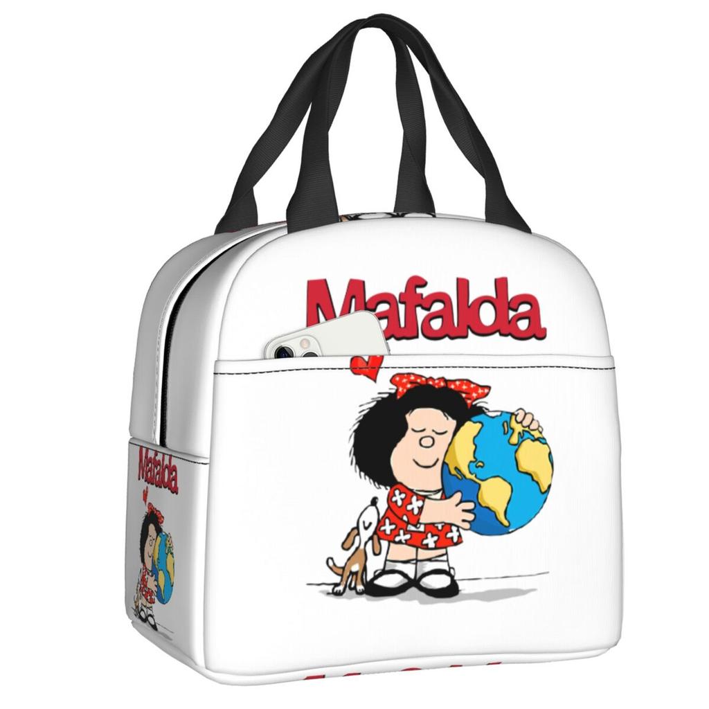 Custom Manga Mafalda Quino Cartoon Thermal Insulated Lunch Bag Women Portable Lunch Container Camping Travel Storage Food Box