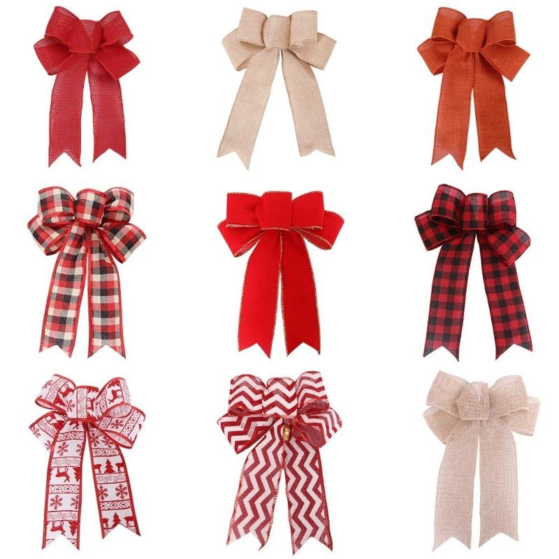 Christmas Bows Hanging Ornament - Linen & Cotton Material Xmas Tree Decorations for Home DIY Holiday Party Front Door Bedroom