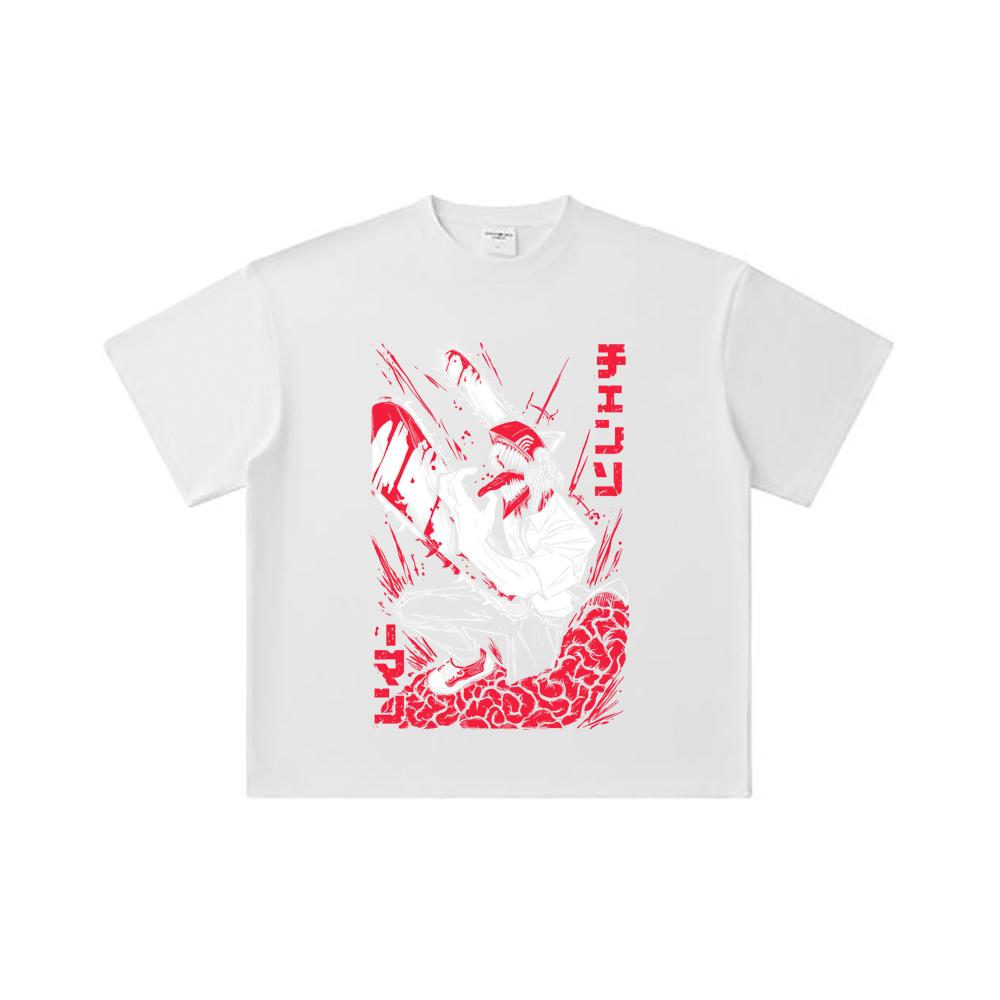 260 GSM Double Yarn 32 Count 100% Cotton Chainsaw Man V28 Denji Print Unisex Heavy Cotton T Shirt