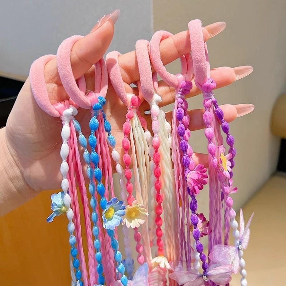 Adjustable Colorful Wigs Ponytail Rubber Band Elastic Hair Ornament Cute Braided Head Rope Daily