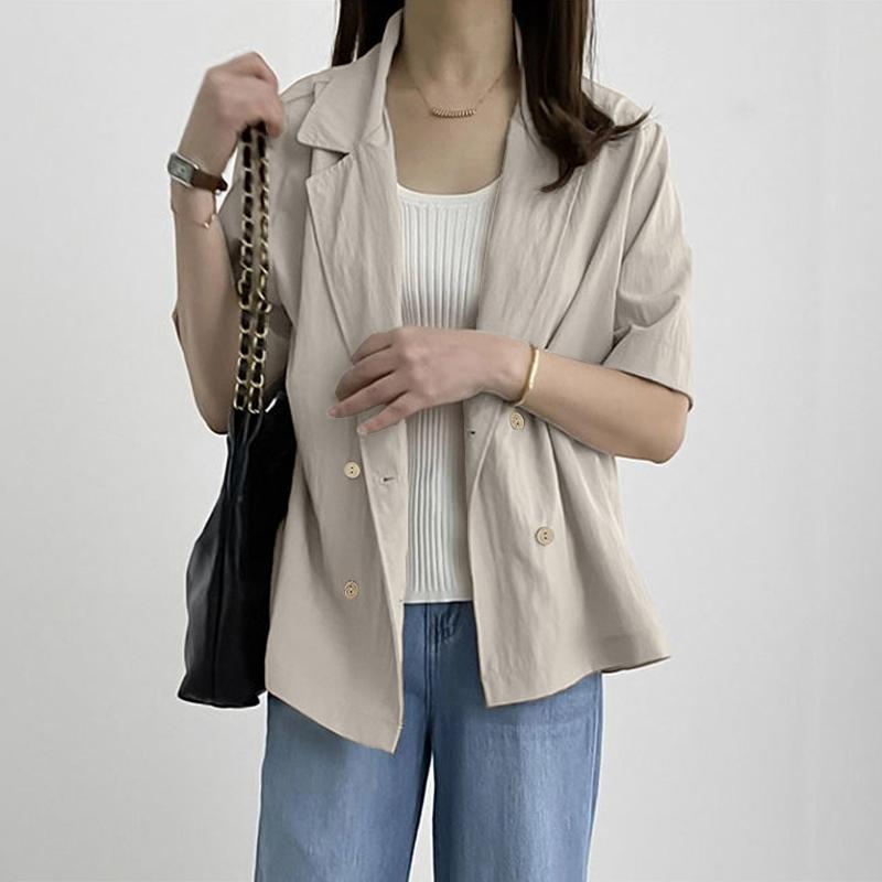 

ZANZEA Женская повседневная летняя блузка с отложным воротником и коротким рукавом M хаки