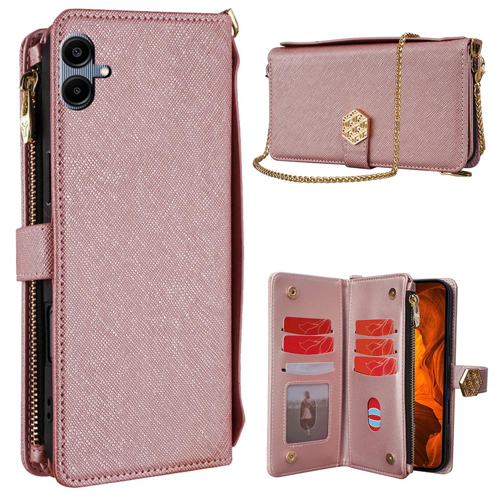 

For Samsung Galaxy A06 4G Case Cross Texture PU Leather+TPU Wallet Phone Cover with Strap B