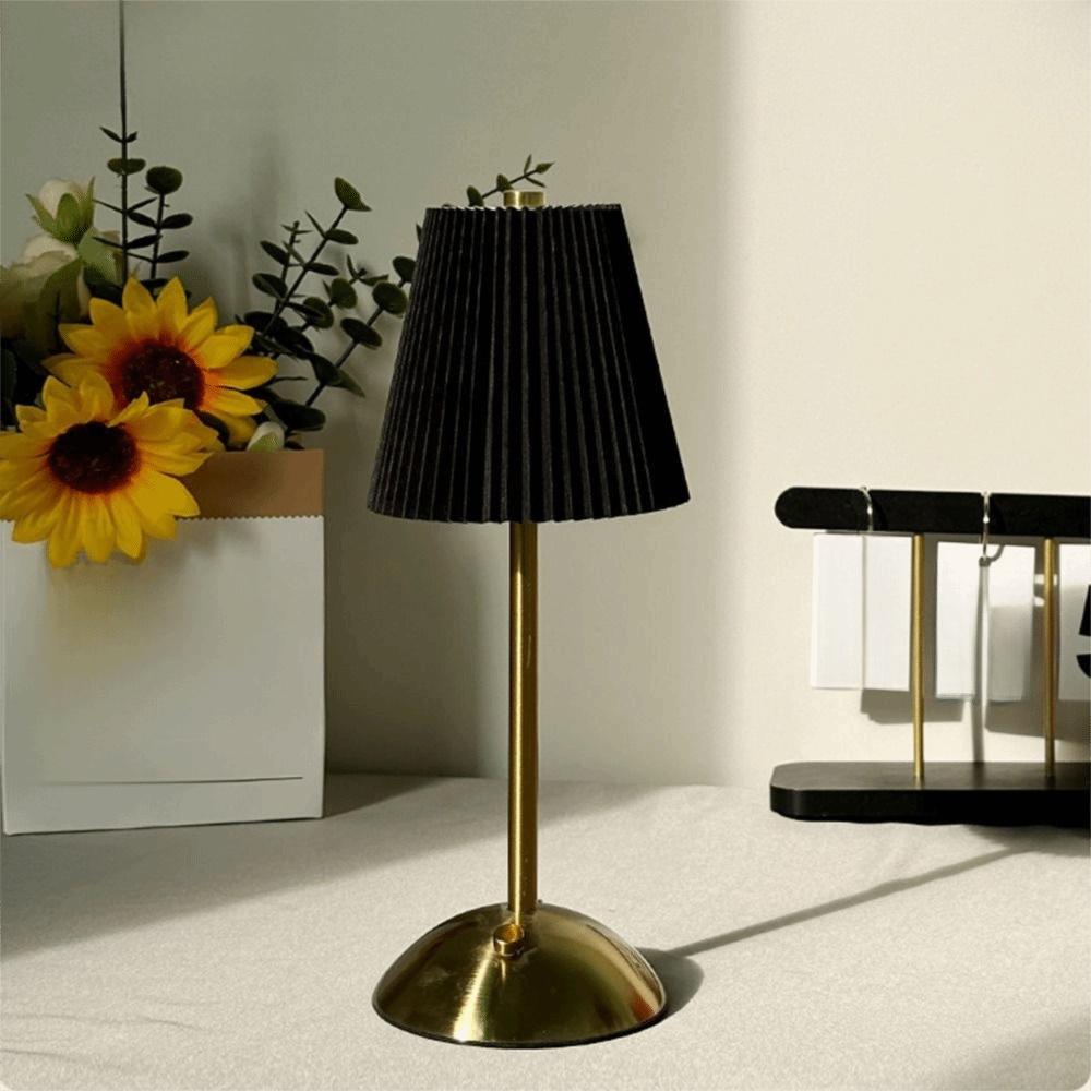 Metal Base Pleated Desk Lamp Fabric Shade Dimmable LED Night Light Pastoral Style 3 Color Lights Bedside Ambient Light Bar