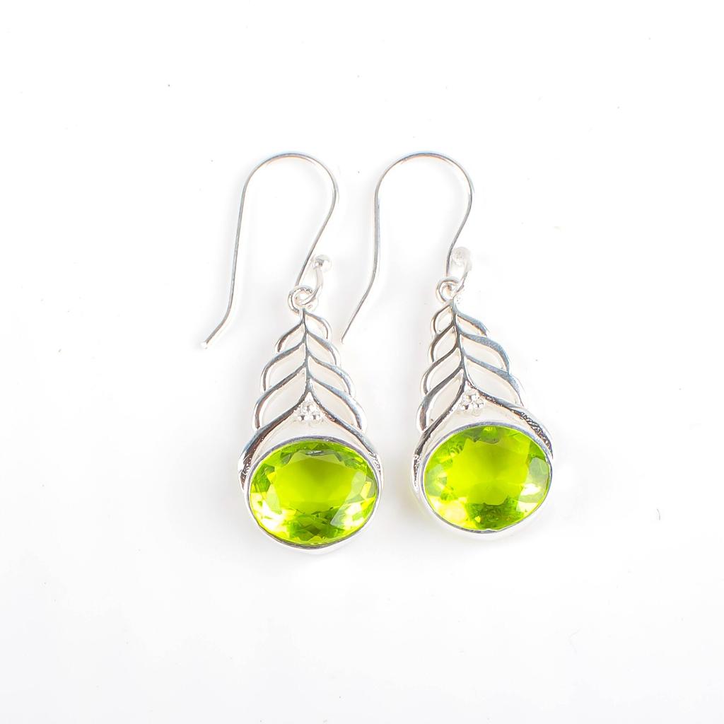 Natural Peridot Gemstone 925 Sterling Silver Jewelry Drop/Dangle Earrings 1.64" CE-1-6