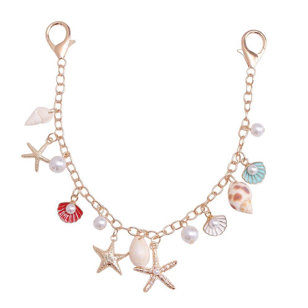 DIY Decoration Starfish Conch Pearl Bag Pendant Metal Chain Key Chain Bag Charms Accessory Lanyard Bohemian Style Bag Chain
