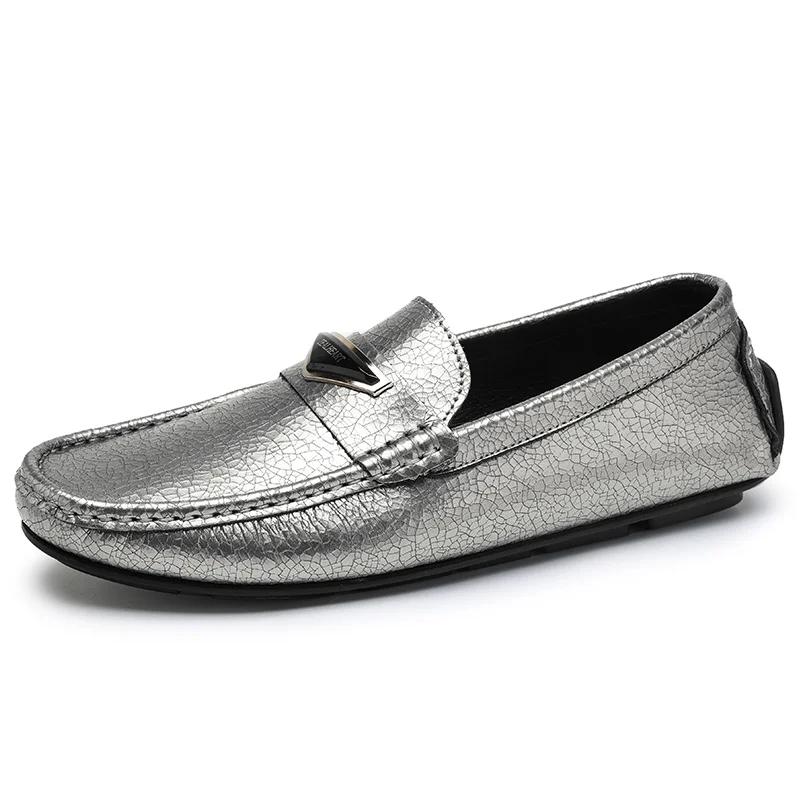 

Роскошные мужские лоферы ручной работы из высококачественной кожи, удобные слипоны, формальная и повседневная обувь, брендовые легкие туфли-лодочки, мокасины 44 серебряный