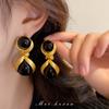 French retro black love pearl circle earrings medium antique temperament stud earrings women