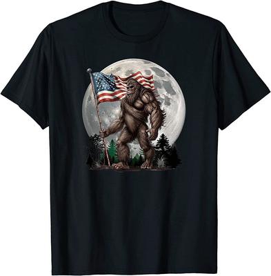 Bigfoot Sasquatch American Flag Full Moon Patriotic Unisex T-Shirt