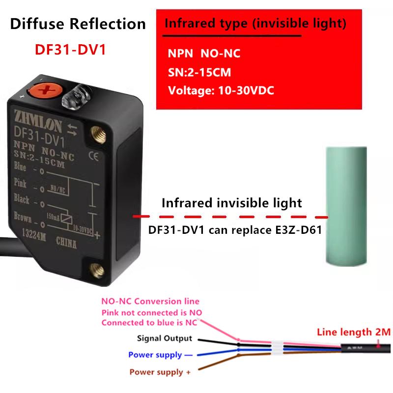 24V Infrared Laser Diffuse Reflection Photoelectric Switch Can Replace E3Z-D61 E3Z- D62 D81 D82 L61 L81 Proximity Switch Sensor