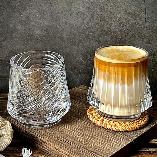 Yousheng Volcano Texture Glass Coffee Cup 150ml Whiskey Tumbler with Embossed Design Heat & Cold Resistant Drink Cup for Espresso Latte Cocktails