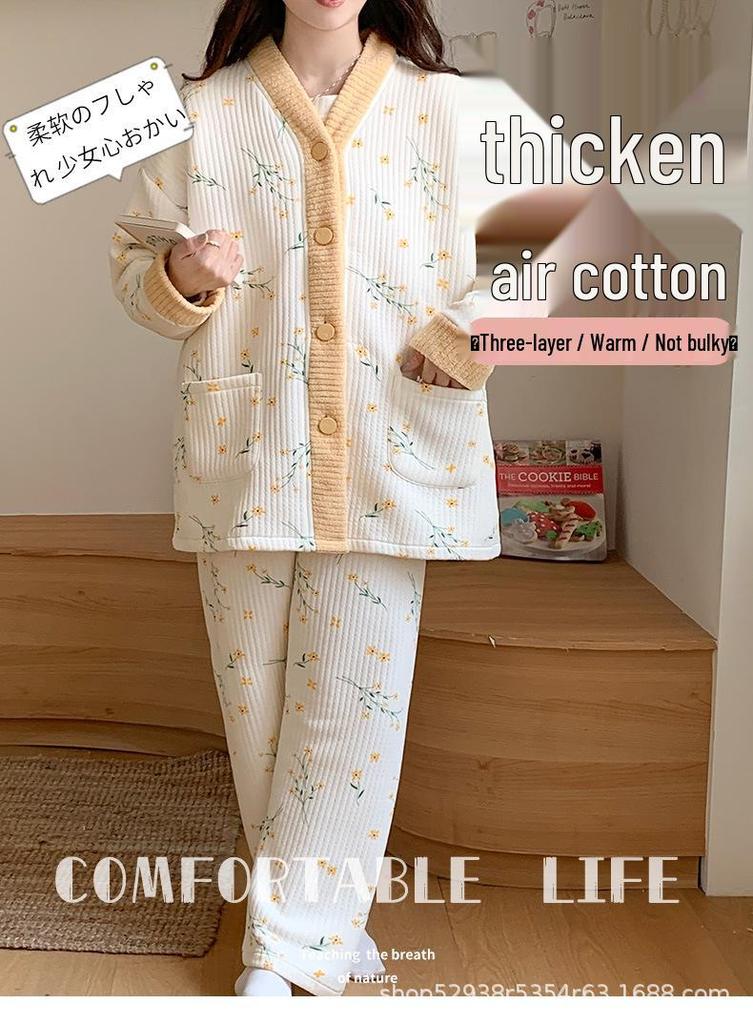 Autumn-Winter Maternity Pajama Set: Cozy Cotton Three-Piece for Postpartum Pregnant Women