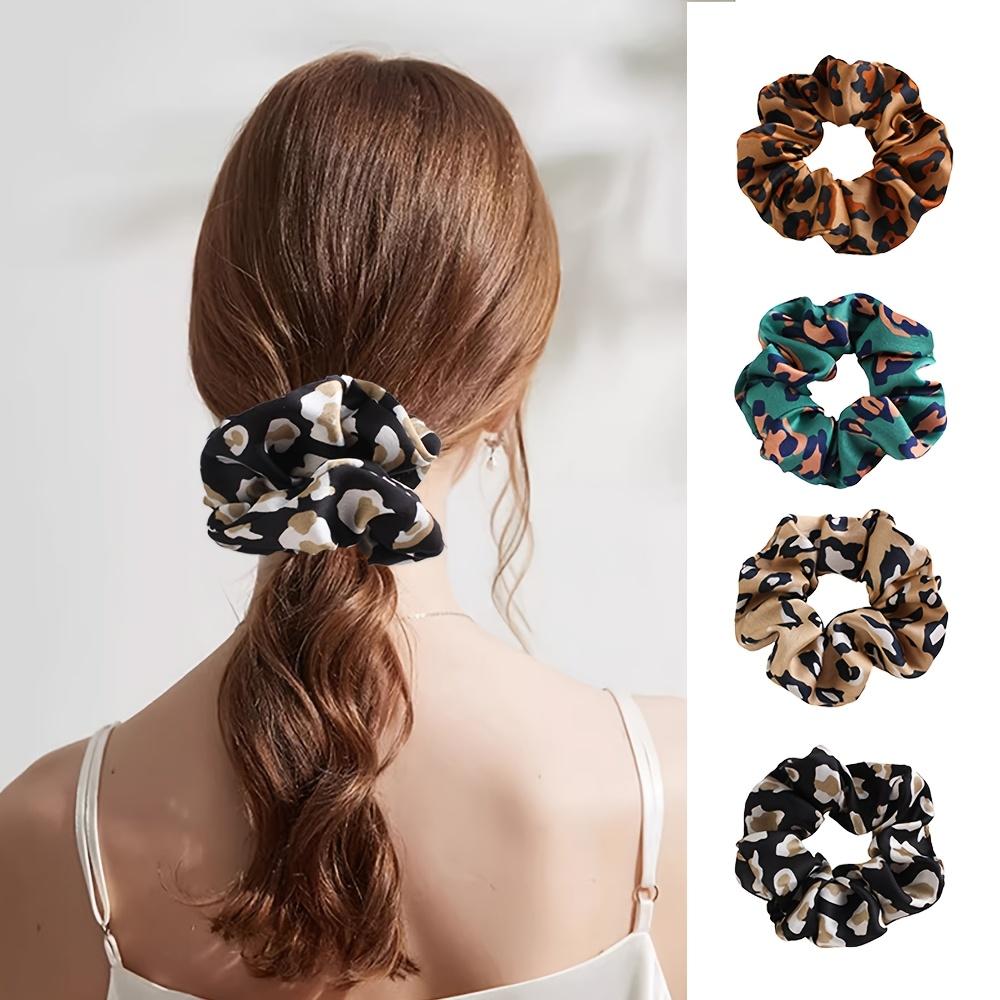 4pcs Leopard Print Elastic Hair Bands Soft Elegant Chiffon Scrunchie Hair Tie Lightweight Hair Accessories for Women