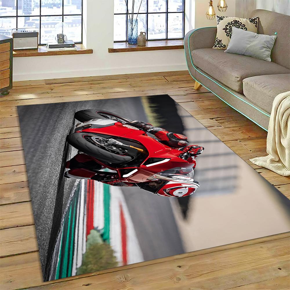3D Rennmotorrad Schild Teppich für Wohnzimmer Schlafzimmer Zuhause Sofa Dekoration, Kinder Spiel Rutschfeste Bodenmatte Weihnachtsgeschenk