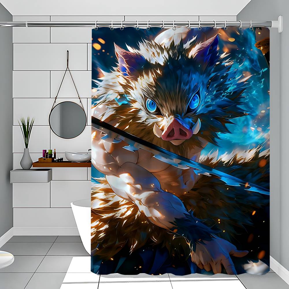 Inosuke Hashibira Shower Curtain - Water-Repellent And Leak-Resistant, Mold And Mildew Resistant For