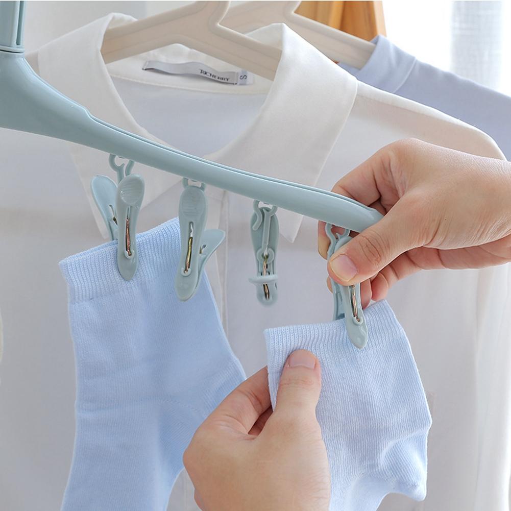 Multifunctional Plastic Hangers Underwear Socks Bra Hook Dryer Shelf 8 Clips