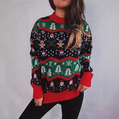 Christmas Sweater Autumn and Winter New Style Knitted Jacquard Acrylic Loose High Neck Long Sleeved Lazy Pullover New Year Sweater 3528 KTB
