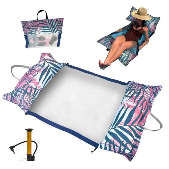 

2-in-1 Floating Hammock Beach Tote Reusable Easy to Carry Inflatable Water Hammock Pool Floats Swimming Lounger A