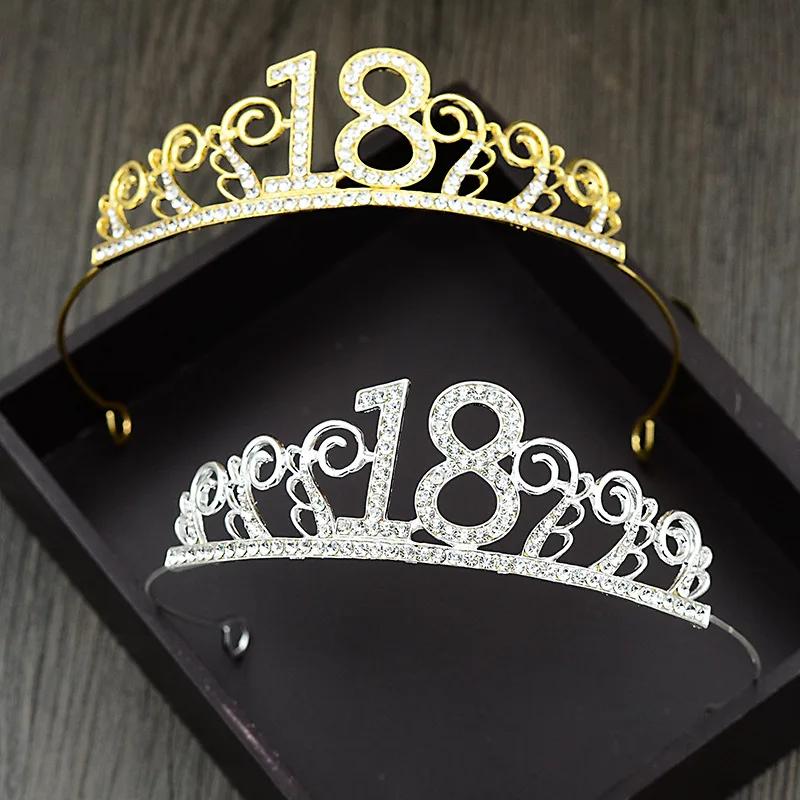 1 Pcs 18th Birthday Princess Crown Headband Crystal Wedding Crown Hairband Women Headwear Hair Decor