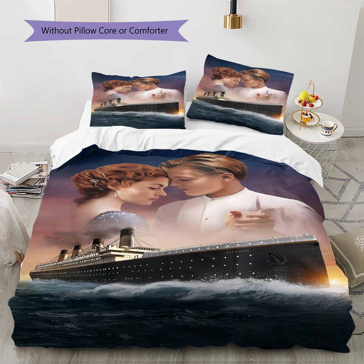 

Titanic Pattern Bedding,Quilt Set Quilt Cover Pillowcase Home Birthday Gift (1 * duvet cover + 2 * pillowcase, without core) 140x200cm