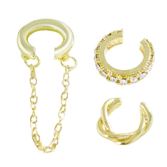 

3 шт./комплект клипсы для ушей Искрящиеся стразы Дизайн Декор цепочкой Скрученные клипсы для ушей Клипсы для козелка уха без прокола Универсальный стиль Серьги золотистый