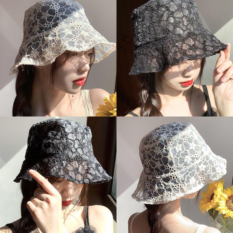 Women's Korean-Style Flower Lace Fisherman Hat with Face-Covering, Trendy Summer Sun Protection
