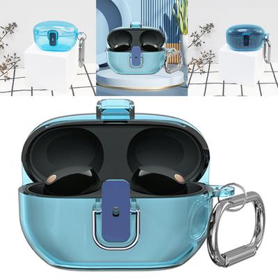 Secure Lock Clear Case Shockproof PC Hard Shell Protective Case Anti-drop with Carabiner for Sony WF-1000XM5(2025)