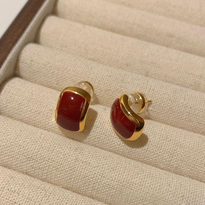 

Новогодние серьги Ankela красного цвета Женские Самые продаваемые Нарядные винно-красные Ретро Элегантные серьги-пусеты Эмаль Серьги из стерлингового серебра A style Antra red earrings