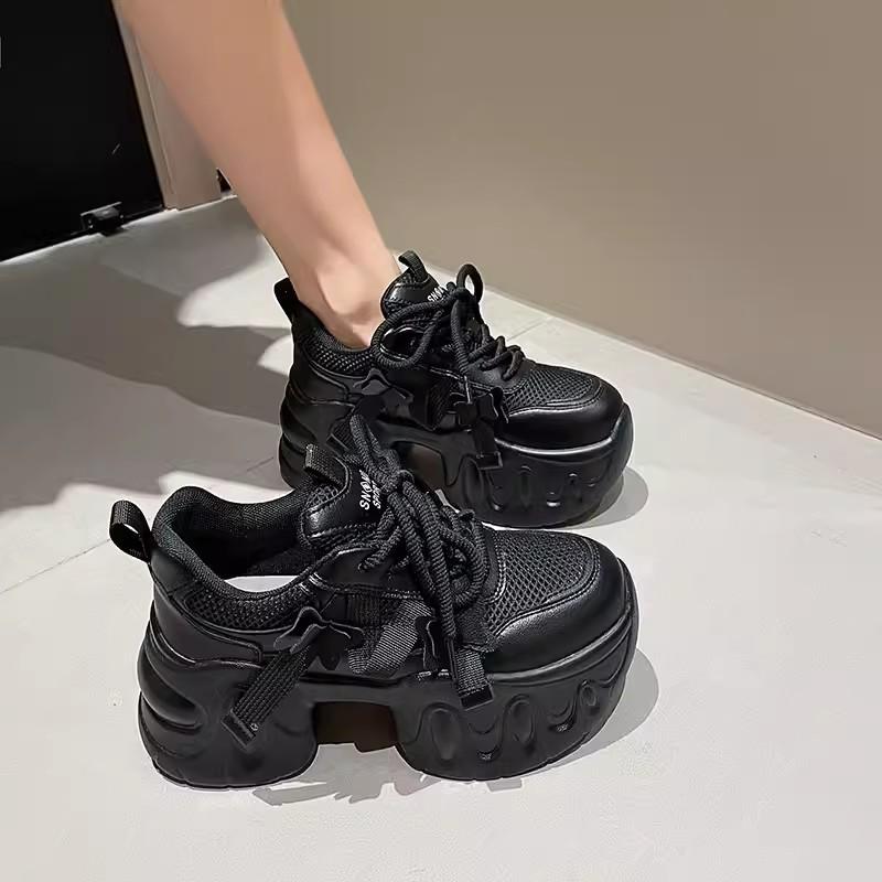 

модная 8см скрытая платформа белые туфли трендовая женская обувь новая дышащая толстая подошва универсальная повседневная обувь удобные женские кроссовки 37 чёрный