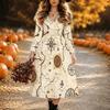 Halloween Women's Skeleton Halloween Print Midi Dress A Line Dress Vacation Casual Daily Regular Fit  Long Sleeve V Neck Black  Spring Fall
