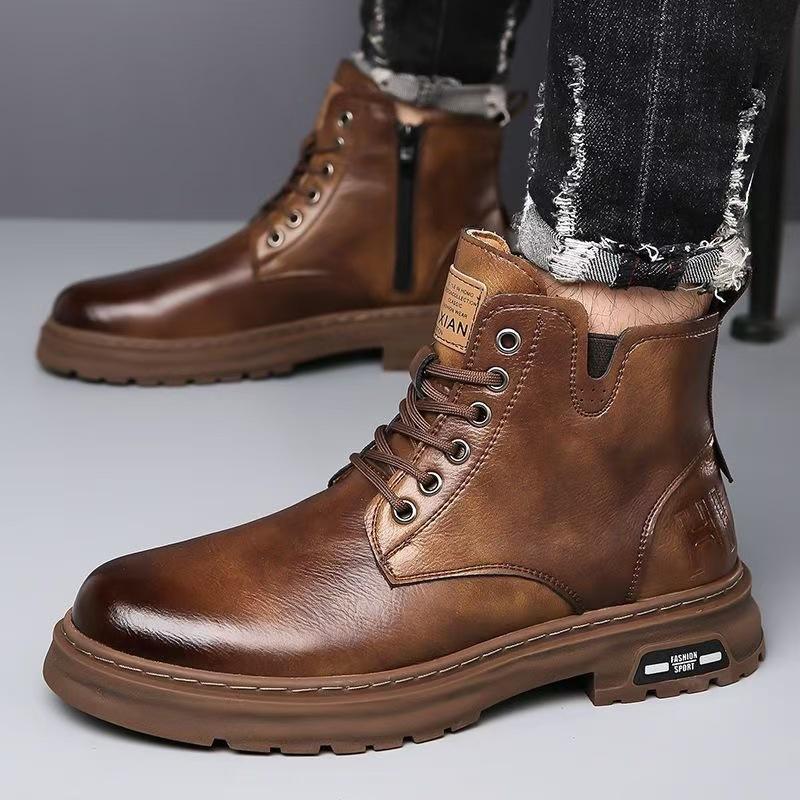 Martin boots versatile retro men's leather shoes British style short boots Northeast snow boots non-slip and warm
