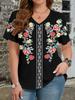 Ethnische Stil Blumen T-Shirts 3D Druck Sommer Damen V-Ausschnitt Kurzarm T-Shirt Y2k Harajuku Tees Lässige Oberteile Damenbekleidung