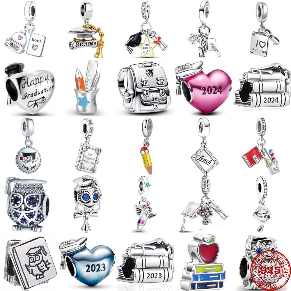 925 Sterling Silver Charms Beads DIY Jewelry Making Gift Fit Bracelets Graduation Study Teacher Pendant