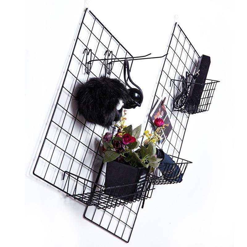 Thickened Black Iron Mesh Grid Wall Display & Storage Rack