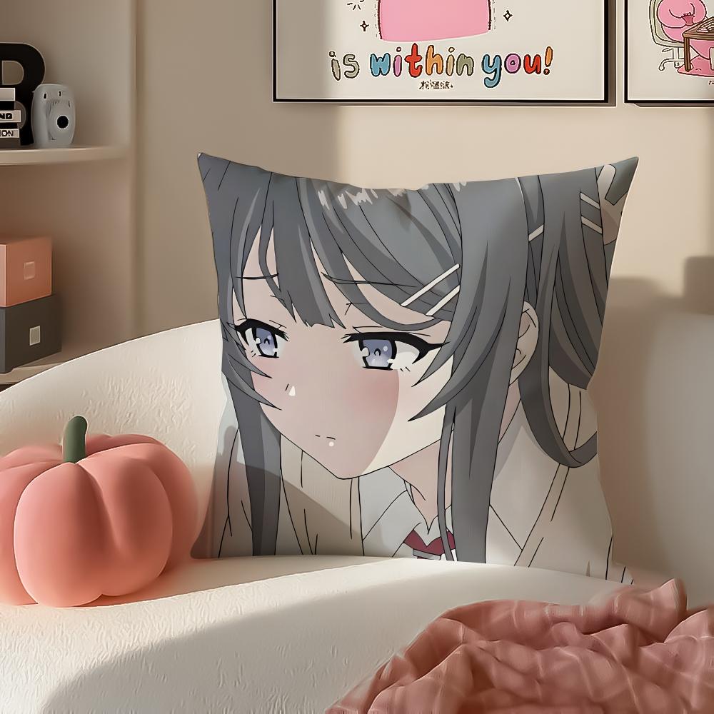 Anime melancholic MMai SSakurajima Sexy Cushion Cover Pillowcase Short Plush Invisible zipper Room Sofa Cushion Cover