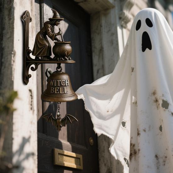 Halloween Witch Bell Vintage Metal Welcome Doorbell Shopkeeper Bell Home Office Entrance Door Wall Mount Decorative Bell