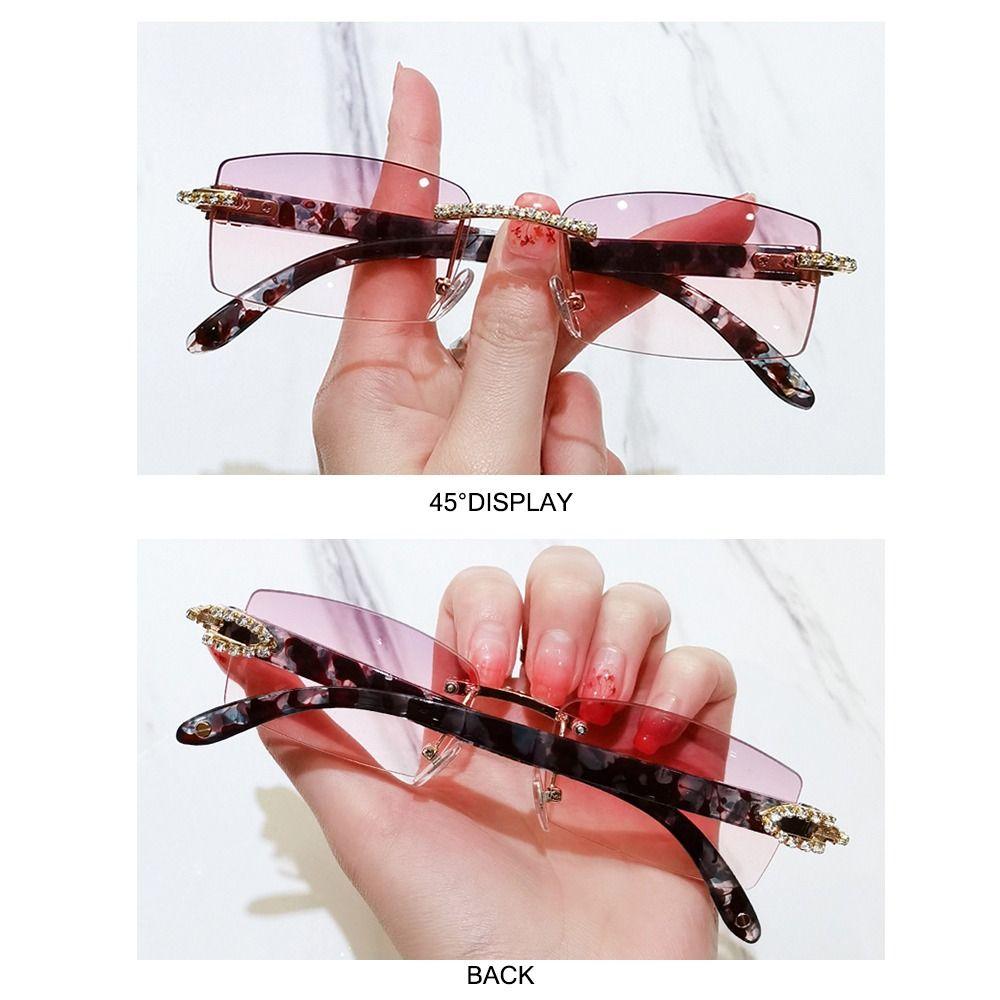 UV400 Rectangle Sun Glasses Gradient Driving Shades Trendy Frameless Eyewear  for Women & Men