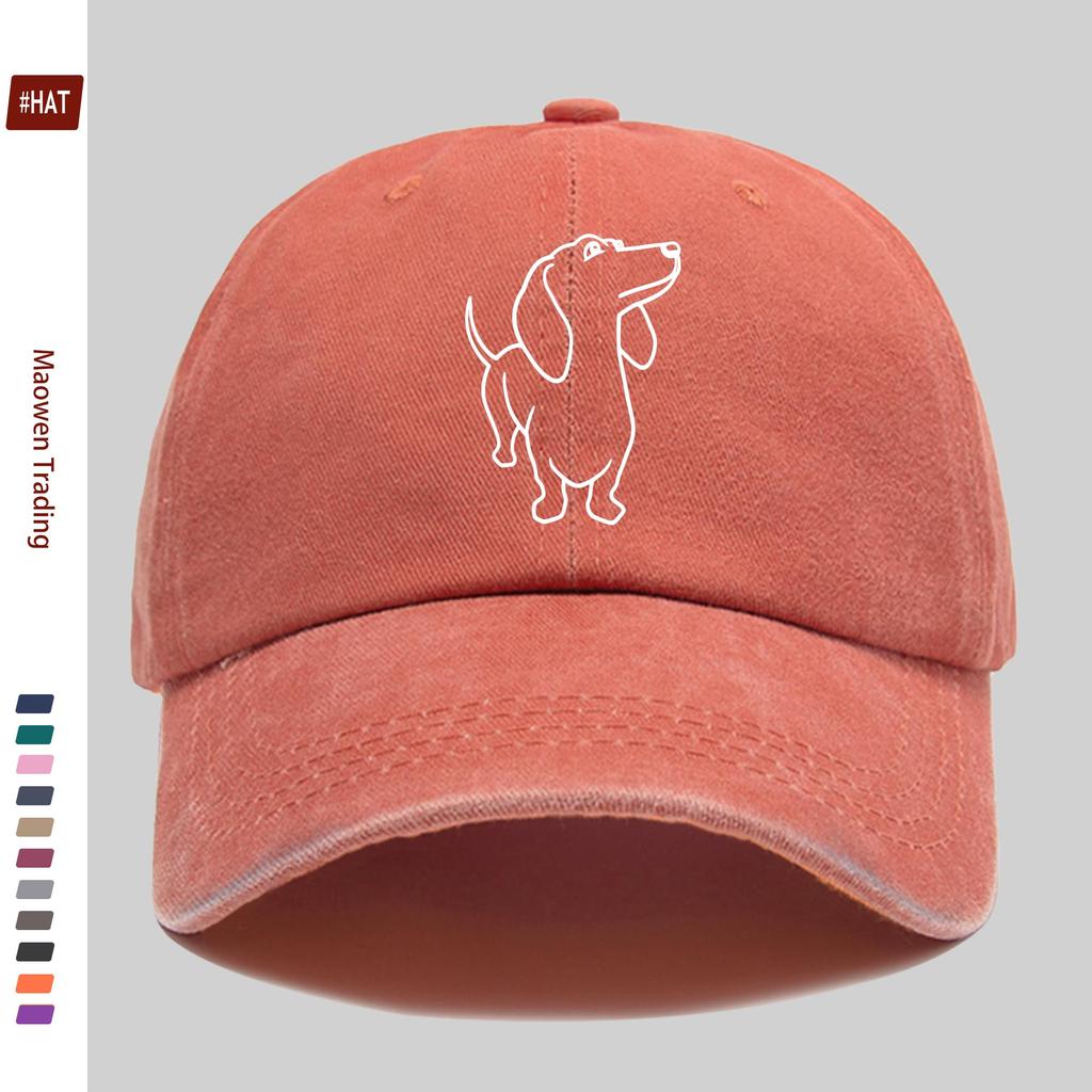 pc Minimalist Line Dachshund Pattern Printed Baseball Cap Suitable for Spring Summer And Autumn Wear Sun Hat Washable Strap A