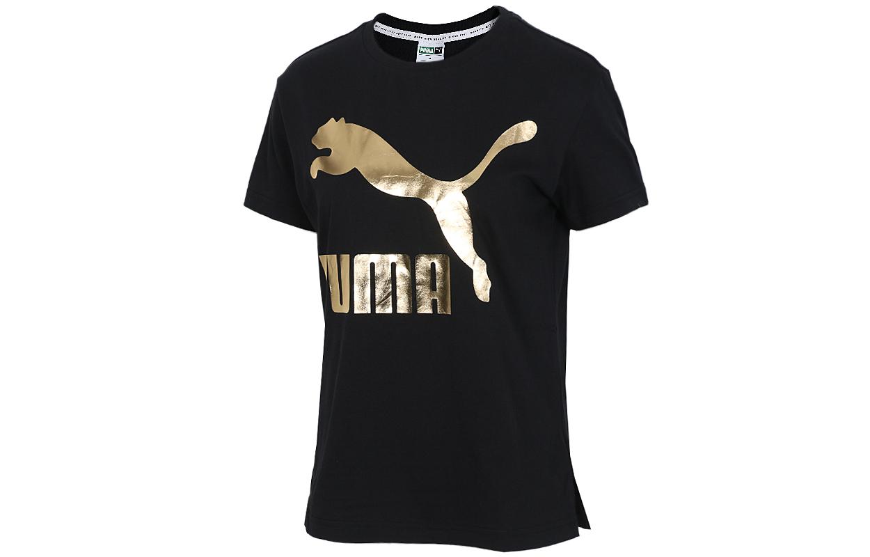 PUMA Set in Sleeve T Shirt Women s Black Gold 579406-83 XS