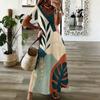 Women Plus Size V Neck Short Sleeve Printed Straight Long Dress