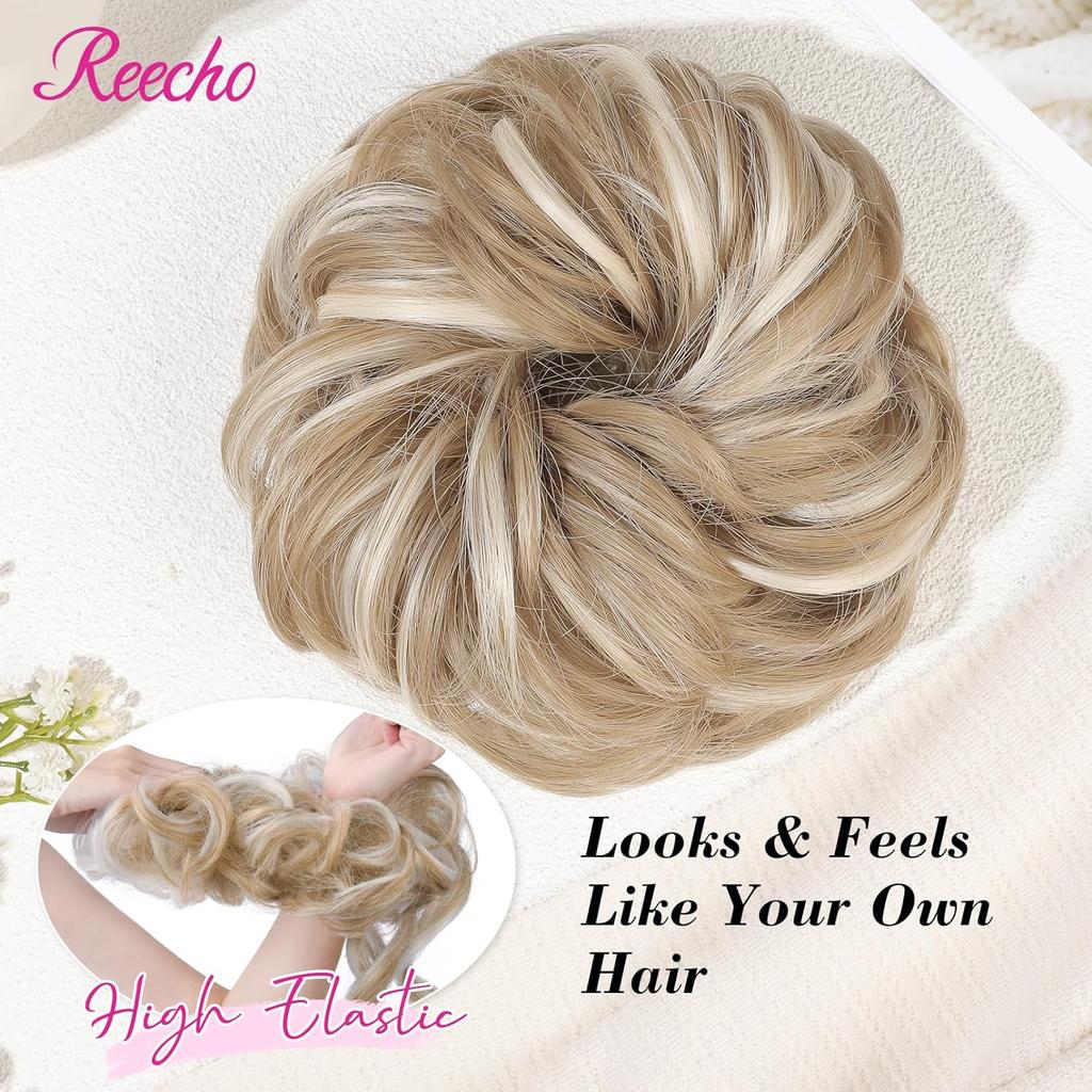 Extension per capelli con chignon spettinato, fermaglio per capelli, chignon riccio, ondulato, spettinato, extension per capelli sintetici per donna, biondo misto castano