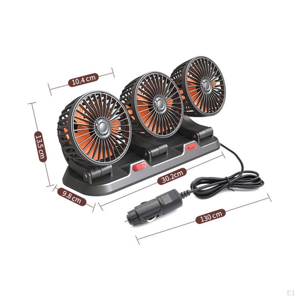 Triple Head Car Fan Wide Angle Air Supply USB Powered 360° Rotatable for Truck Drivers