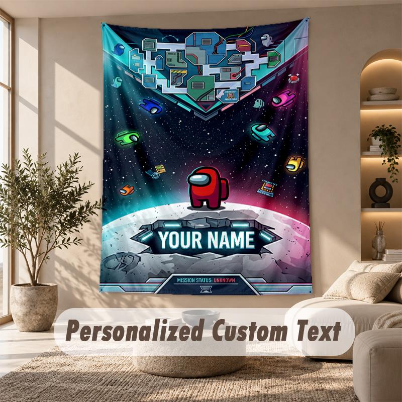 Among Us Tapestry, Personalized Custom Text, Wall Hanging Tapestry For Living Room Home Wall Decor