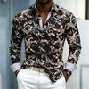 2026 Men's Shirt Palace Style Men's Shirt Blue Bottom Gold Brown Vine Chain Full Print Flip Collar Casual Long Sleeve Shirt