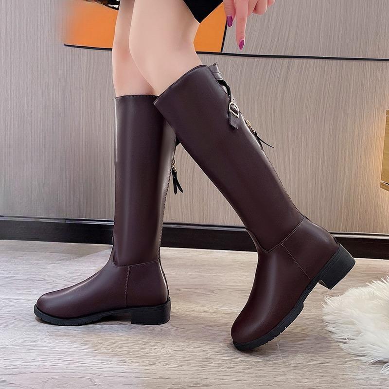 

Модные ботфорты женские на платформе, рыцарские ботинки, новые осенне-зимние, с металлической пряжкой, на молнии сзади, ботфорты с толстым голенищем 35 коричневый