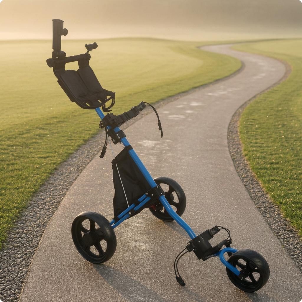 Three-Wheel Golf Push Trolley Water Bottle Holder 3-Wheel Golf Push Trolley Sports Gear Spoked Wheels Easy Fold